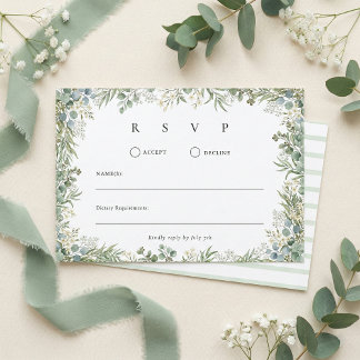 Cartão RSVP Casamento Botânico com Aquarela Verde