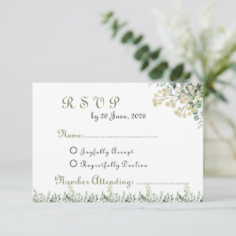 Cartão RSVP Casamento Botânico com Eucalipto e Florais Brancos