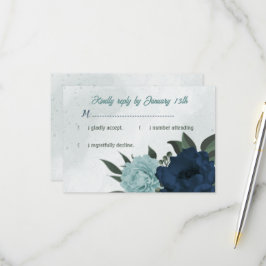 Cartão RSVP Casamento botânico com flores azuis e marinhos