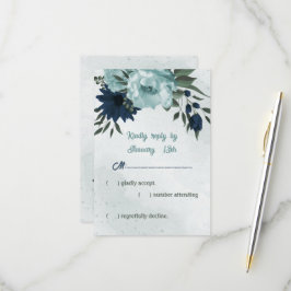 Cartão RSVP Casamento botânico com flores azuis e marinhos
