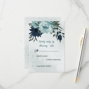 Cartão RSVP Casamento botânico com flores azuis e marinhos