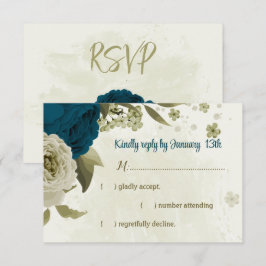 Cartão RSVP casamento botânico com flores azul-lacustres