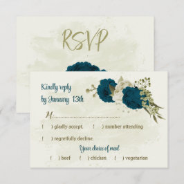 Cartão RSVP casamento botânico com flores azul-lacustres