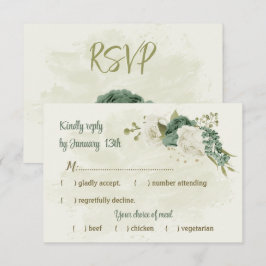 Cartão RSVP casamento botânico com flores brancas sage