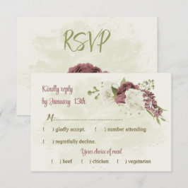 Cartão RSVP casamento botânico com flores rosa brancas poeiren