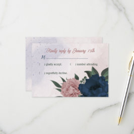 Cartão RSVP casamento botânico com flores rosa e marinhos