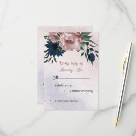 Cartão RSVP casamento botânico com flores rosa e marinhos