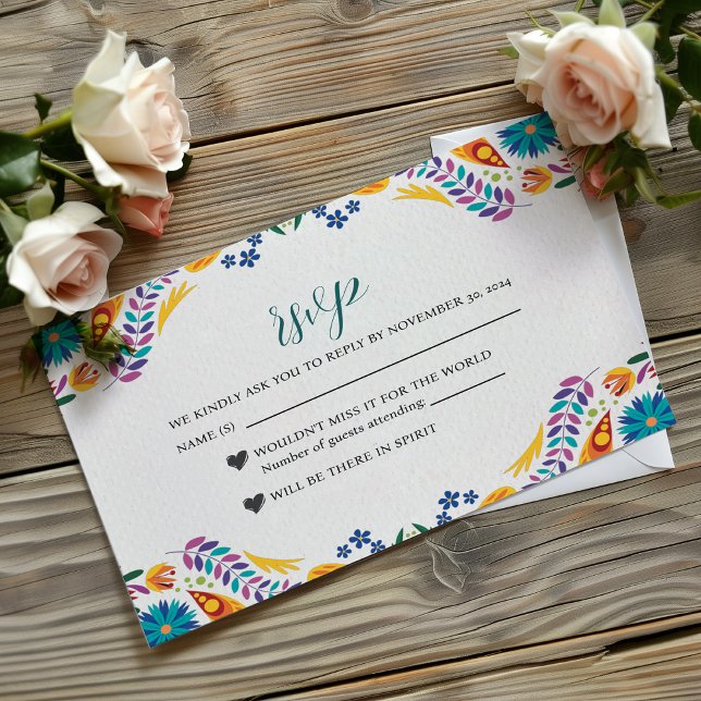 Cartão RSVP Casamento Botânico das Flores de Nuestra Mexicana (Mexican Nuestra Boda Flowers Botanical Wedding RSVP Card)