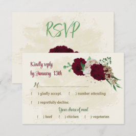 Cartão RSVP Casamento botânico de champanhe de borgonha