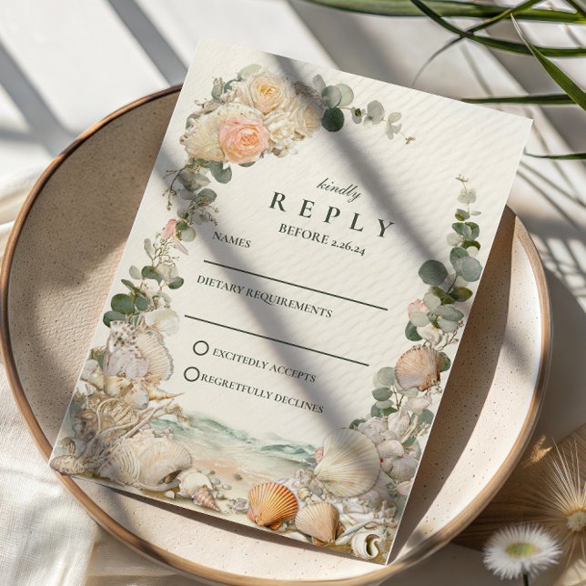 Cartão RSVP Casamento Botânico de Conchas do Mediterrâneo (Criador carregado)