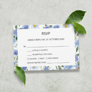 Cartão RSVP Casamento Botânico de Cores Aquáticas Azuis