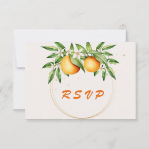 Cartão RSVP Casamento Botânico de Frutas Laranja Aquarela