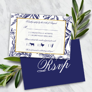 Cartão RSVP Casamento botânico Dourado dos azuis marinhos