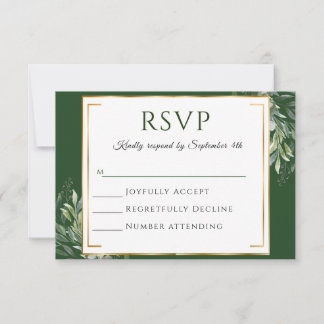 Cartão RSVP Casamento Botânico Elegante em Dourado e Verde