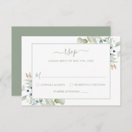 Cartão RSVP Casamento Botânico Elegante Modern Watercolor Sage