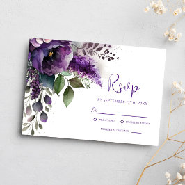 Cartão RSVP Casamento Botânico Elegante Roxo Moderno