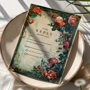 Cartão RSVP Casamento Botânico em Moldura de Rosa Vintage