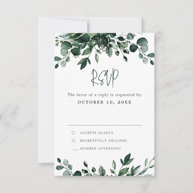 Cartão RSVP Casamento Botânico Emerald Greenery Eucalyptus (Frente)
