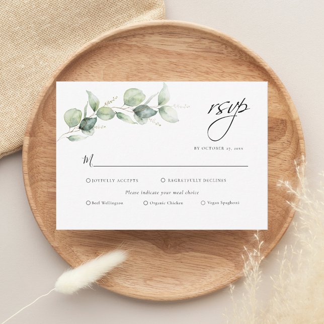 Cartão RSVP Casamento Botânico Eucalyptus Greenery (Eucalyptus Greenery Modern Wedding RSVP Enclosure Card)
