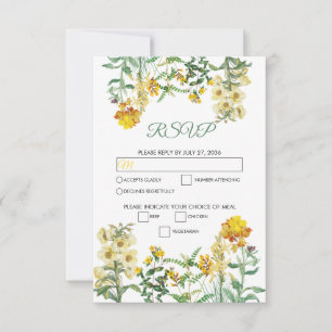 Cartão RSVP Casamento Botânico Floral Amarelo Vintage