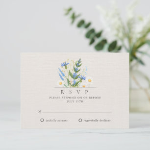 Cartão RSVP Casamento Botânico Floral Azul de Margarida de Ver