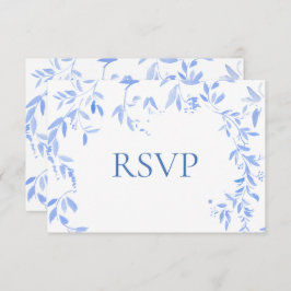Cartão RSVP Casamento Botânico Floral Azul Elegante Francês