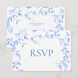 Cartão RSVP Casamento Botânico Floral Azul Elegante Francês