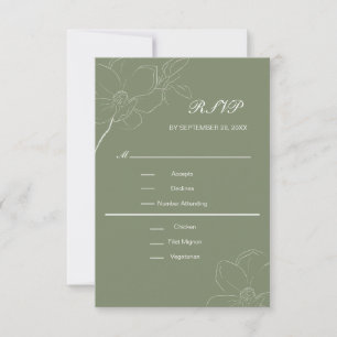 Cartão RSVP Casamento Botânico Floral Branco da Sage Green Boh