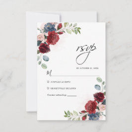 Cartão RSVP Casamento Botânico Floral Burgundy
