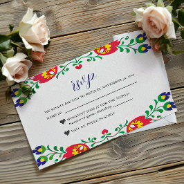 Cartão RSVP Casamento Botânico Floral Colorido Fiesta Mexicano