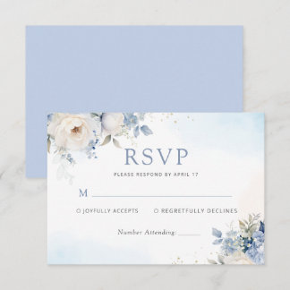 Cartão RSVP Casamento Botânico Floral de Dusty Blue Watercolor