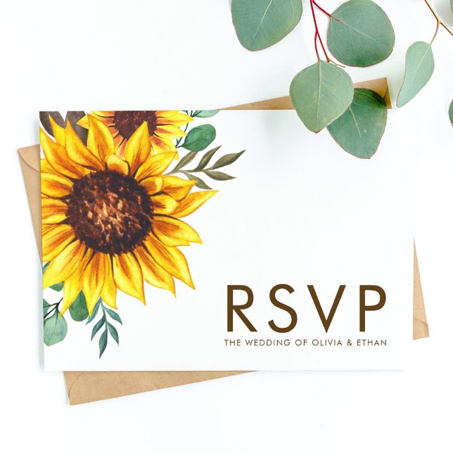 Cartão RSVP Casamento Botânico Floral de Girassol Moderno (Criador carregado)
