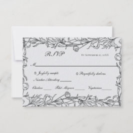 Cartão RSVP Casamento Botânico Floral Desenhado à Mão Azul Cin