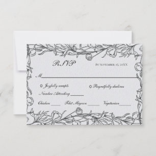 Cartão RSVP Casamento Botânico Floral Desenhado à Mão Azul Cin