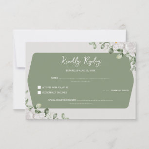 Cartão RSVP Casamento Botânico Floral em Verde Sálvia Elegante
