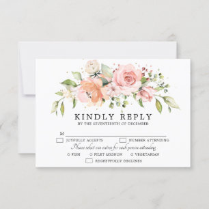 Cartão RSVP Casamento Botânico Floral Rosa da Pincel Cor-de-Ro