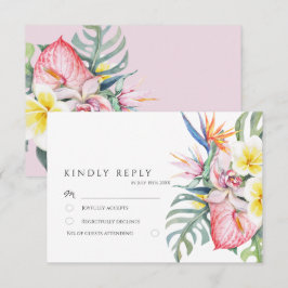 Cartão RSVP Casamento Botânico Floral Tropical Rosa Empoeirado