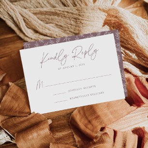 Cartão RSVP Casamento Botânico Mauve Roxo Minimalista Moderno