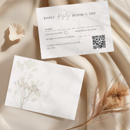 Cartão RSVP Casamento Botânico Minimalista Bege e Dourado