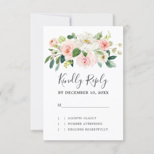 Cartão RSVP Casamento Botânico Moderno de Florais Cor-de-Rosa