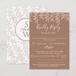 Cartão RSVP Casamento Botânico Moderno Elegante Mocha Mousse B