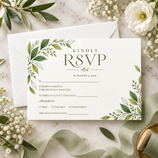 Cartão RSVP Casamento Botânico Moderno em Verde Cítrico