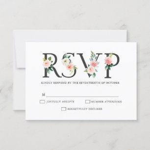 Cartão RSVP Casamento Botânico Moderno - Florais Rosa-Esbranqu