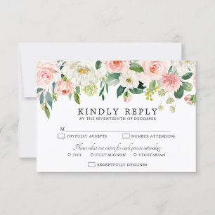 Cartão RSVP Casamento Botânico Moderno - Florais Rosa-Esbranqu
