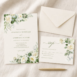 Cartão RSVP Casamento Botânico Moderno Personalizado com Verde