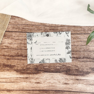 Cartão RSVP Casamento Botânico Monocromático Vintage