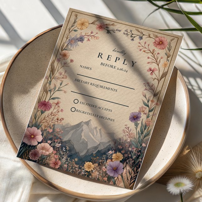 Cartão RSVP Casamento Botânico na Montanha das Flores Silvestr (Criador carregado)