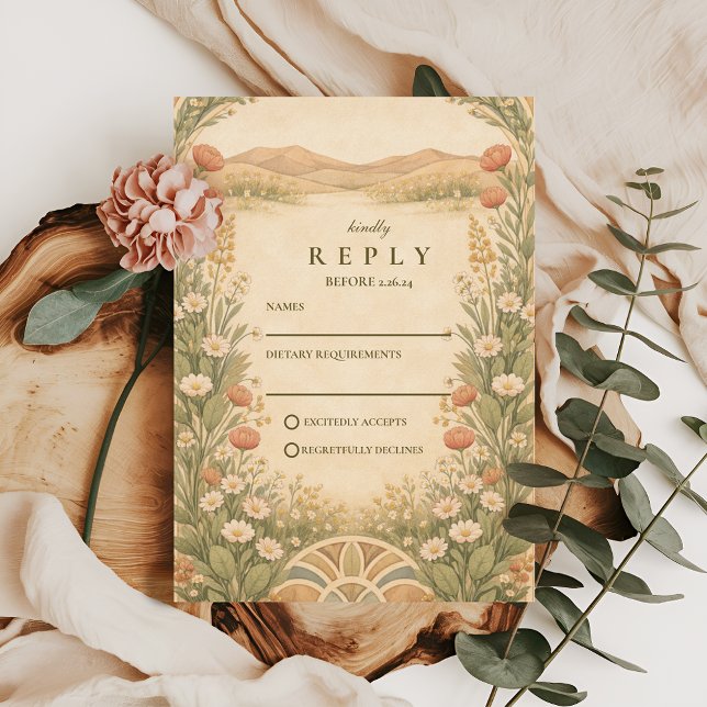 Cartão RSVP Casamento Botânico no Deserto Boho (Criador carregado)