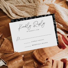 Cartão RSVP Casamento Botânico Preto e Branco Moderno