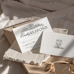 Cartão RSVP Casamento Botânico Preto e Branco Retro Dinheiro A